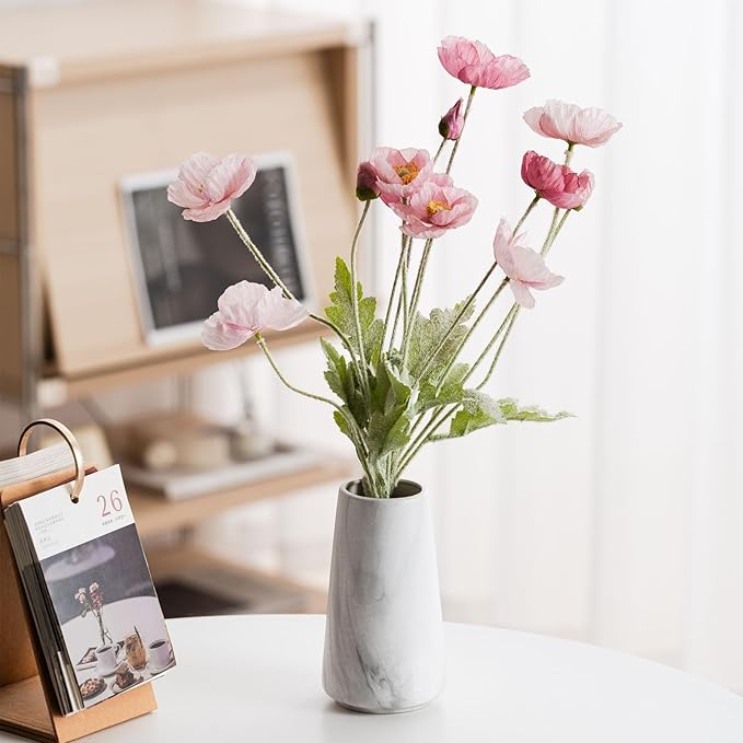 Marble White Vase - 6“ White Ceramic Flower vase, Boho Vases for Pampas Grass, Minimalist Modern vases for Home Decor, Table Shelf Living Room Farmhouse Decor