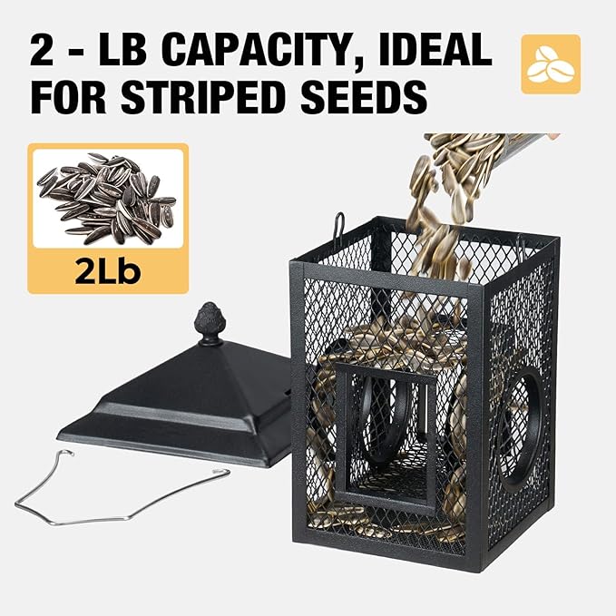 Veehoo Metal Bird Feeder for Outdoors Hanging, Fly Through Wild Birdfeeder Outside, Finch Cardinal Chickadee Feeders for Peanut Sunflower Seed, Black
