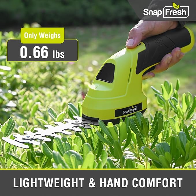 SnapFresh Hedge Trimmer Cordless & Electric Grass Shear - 2 in 1 Handheld Bush Trimmer, Small Grass Trimmer with Battery & Type-C Cable, Lightweight Shrub Trimmer for Garden