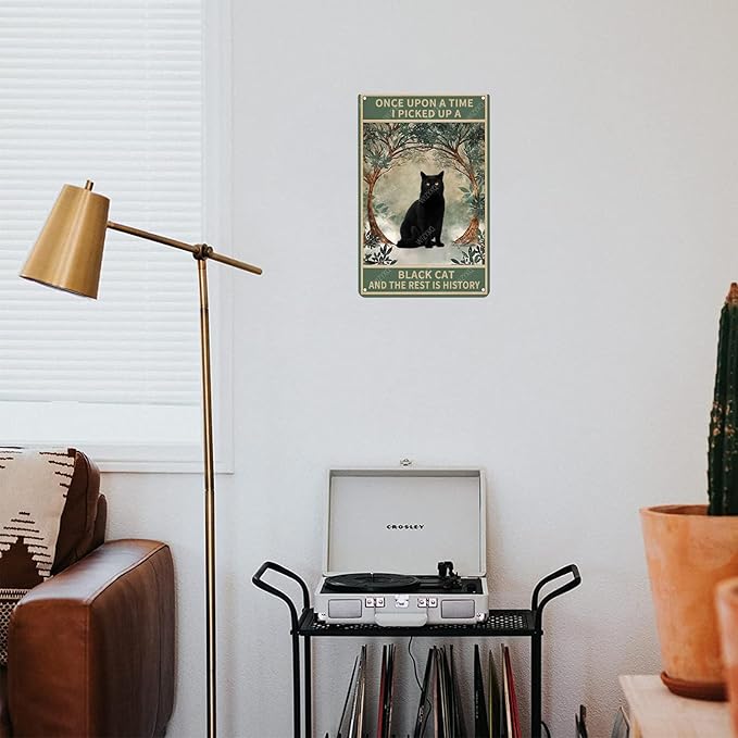 Metal Signs Once Upon A Time I Picked Up A Black Cat And The Rest Is History Vintage Tin Sign for Home Office Kitchen Bar Cafe Garden Wall Decor 12x8 Inch