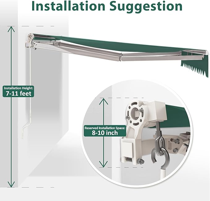 MCombo 11.5x9.5 Feet Manual Retractable Patio Door Window Awning Sunshade Shelter Outdoor Canopy, 1210 (Green, 11.5'(L) x 9.5'(W))