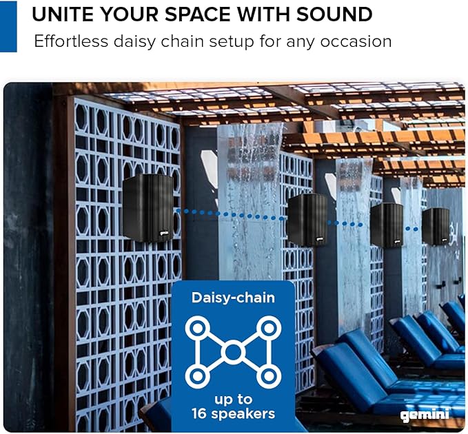 Gemini Sound GHSI-W400BT 4" Outdoor Bluetooth Speakers – Wired Powered IP44 Waterproof Wall Mount Pair, Rust-Proof Aluminum Grills, Expandable to 16 Speakers, Compact Full-Range Stereo (Black)