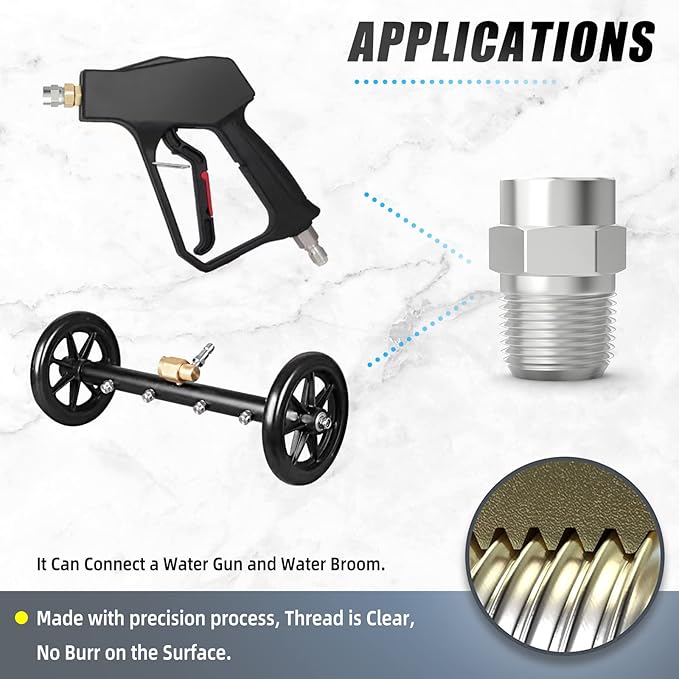 25 Degree Surface Cleaner Tips, 1/4 Inch NPT Male, 2.5 Orifice, 4000 PSI Threaded Spray Nozzles, Replacement for Water Gun, Water Broom and Surface Cleaner (5-Pack)