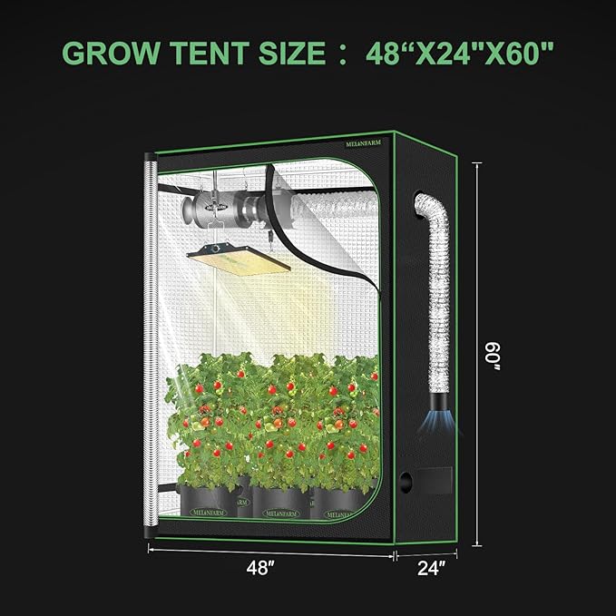MELONFARM 4x2 Grow Tent, 48"x24"x60" Double Transparent Viewing Door Indoor Grow Tent, Growing Tent with High Reflective Mylar & Floor Tray, Plant Tent for Indoor Hydroponics Growing
