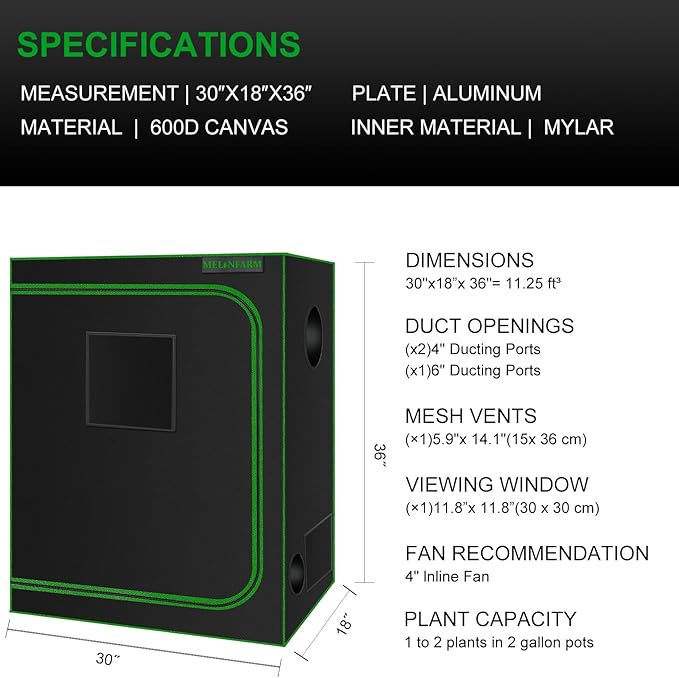MELONFARM Small Grow Tent for Aerogarden，30”x18”x36” ，Hydroponics Growing System ，Highly Reflective 600D Diamond Mylar Canvas with Ventilation window and Floor Tray for Hydroponic Indoor Plant Growing