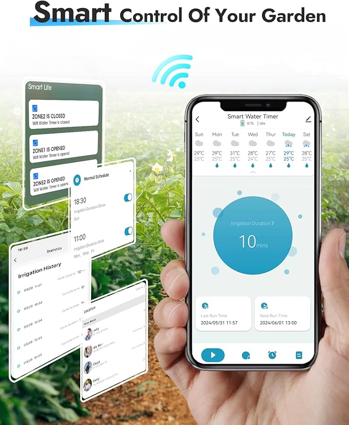 WiFi Sprinkler Timer, WiFi Water Timer for Garden, Smart Hose Timers with Hub Support 2.4GHz, App/Voice Control Work with Alexa & Google Assistant, Rain Delay & Manual Watering,for Yard Lawn Plant