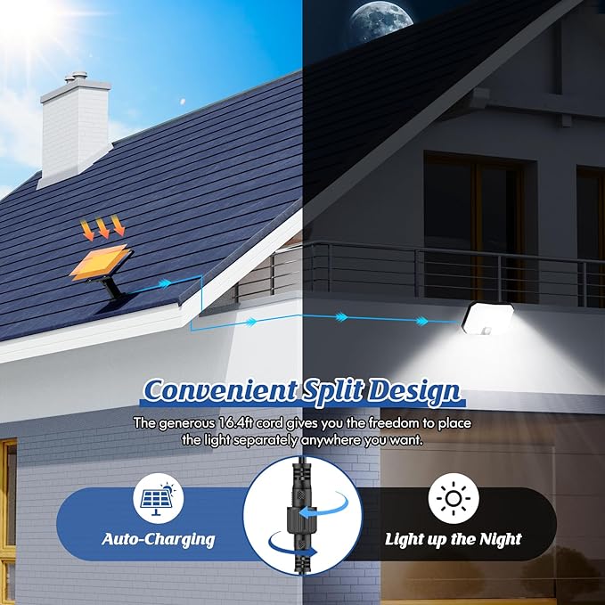 Solar Outdoor Lights, Motion Sensor Dusk to Dawn Wall Lights Waterproof, LED Outside Solar Powered Security Flood Light Fixtures 3 Modes with 16FT Cable for Front Door Porch Shed Barn Garage, 2 Packs