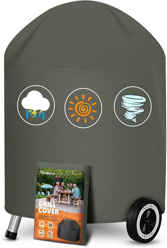 22 Inch Kettle Grill Cover - Superior Charcoal Cover for Weber Original and Master Touch - 600D Outdoor BBQ Cover for 22 Inch Weber Grills and More