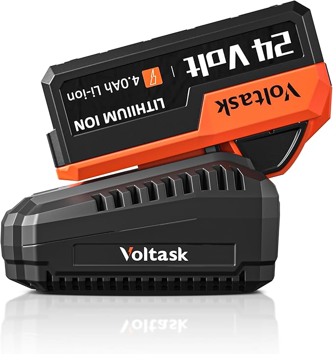 VOLTASK 24V 4.0-Ah Lithium iON Battery + 2.2A Rapid Charger for Cordless Snow Shovel and Cordless Snow Blower