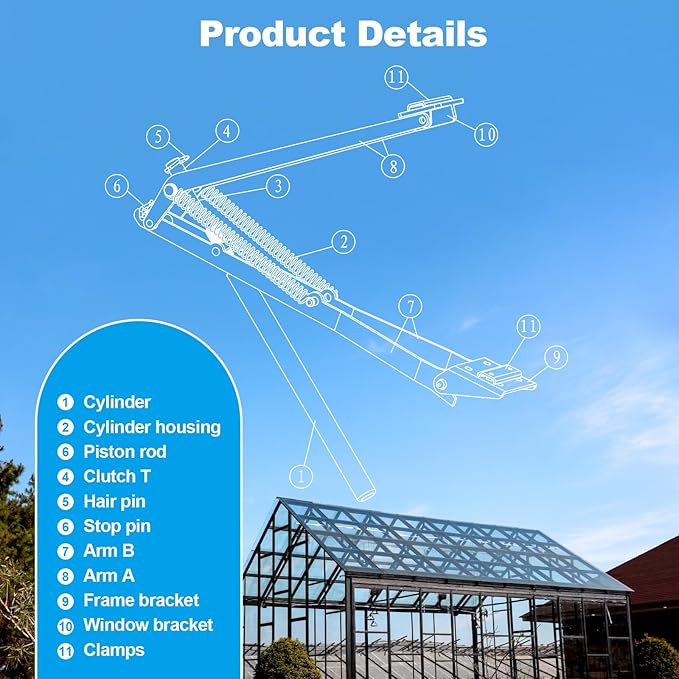 Greenhouse Vent Automatic Opener Greenhouse Accessories Window Opener Auto Vent Kit Sensitive Gardening Tools Automatic Greenhouses Supplies Solar Heat Sensitive Dual Spring Lifts 33lbs (1pc)