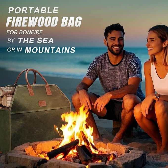 INNO STAGE Heavy Duty Firewood Log Carrier Tote Bag, Large Wood Storage Hay Hauling for Fireplace Fire Pit Outdoor Camping, BBQ Barbecue