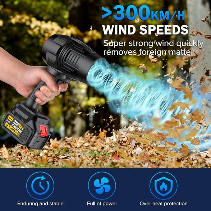 Electric Cordless Leaf Blower, Handheld Electric Leaf Blowers, Mini Jet Dry Blower Fan with 2 Packs 2.6Ah Batteries and Charger, Violent Blower for Lawn, Patio, Outdoors, Car, Home