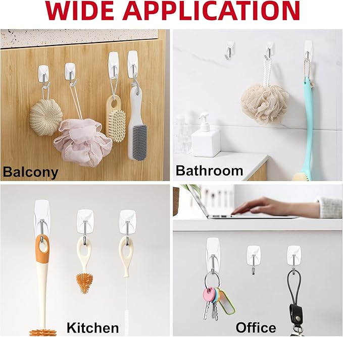 24 Hooks for Hanging Variety Pack, Adhesive Wall Hooks Heavy Duty with 24 Stirps,no Damage Large midium Small Sticky Utility Hooks for Outdoor、Tower、Keys