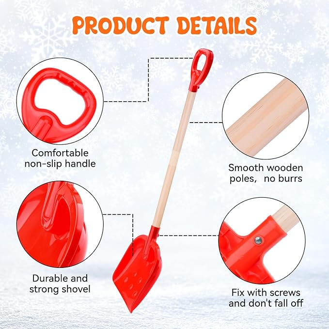 2 Pcs Kids Snow Shovel 30" Detachable Kids Digging Snow Shovel with Plastic Scoop & Wood Handle Portable Kids Shovels for Outdoor Yard Garden Activities Driveways Snow Removal Road Beach (2)