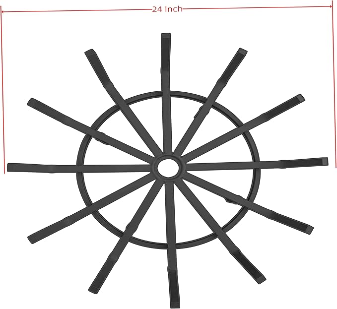 Log Grate Wrought Iron Fire Pit Round Spider Wagon Wheel Firewood Heavy Duty 0.9in Bar Fireplace Stove Burning Rack Holder 4Legs (24 Inch)