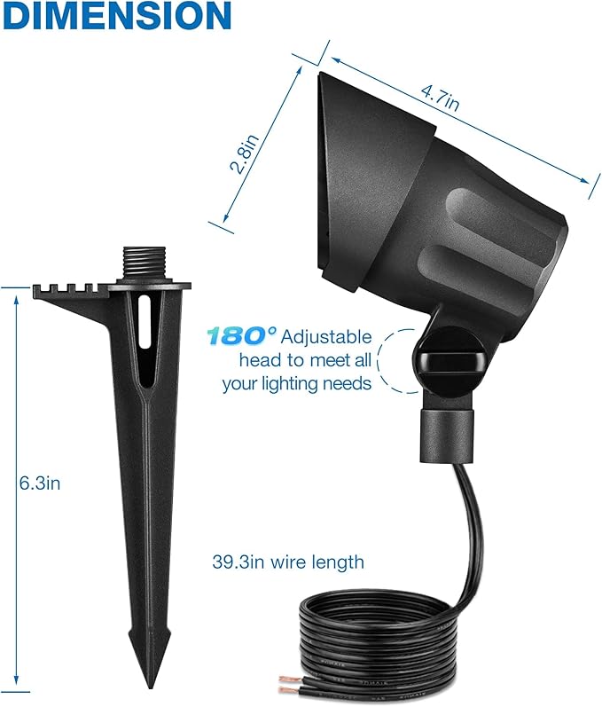 SUNVIE 6W LED Landscape Lights Low Voltage Landscape Lighting with Connectors Warm White Landscape Spotlights Outdoor 12-24V Waterproof Yard Garden Lights Wired Tree Wall Landscape Spotlights, 8 Pack