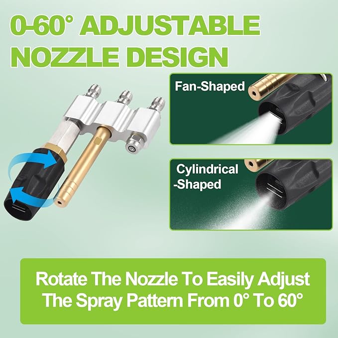 3 in 1 Downstream Soft Wash Chemical Nozzle, M5 Twist Nozzle Shooter Tips, 0-60°Adjustable Spray Pattern, for 1700-6000PSI, 3-7 GPM Pressure Washer, with 1/4 inches Quick Connect