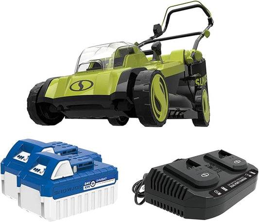 Sun Joe 24 Volt 17 Inch Mulching Walk Behind Lawn Mower with 11 Gallon Grass Catcher, 6 Position Height Adjustment, Battery and Charger, 24V-X2-17LM