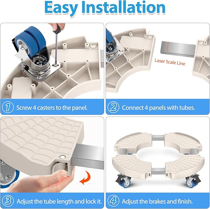 VANCASTLE Plant Caddy with Lockable Wheels Heavy Duty 450lbs Capacity, 15-22 Inch Adjustable Plant Stand with Wheels Rolling base, Plant Dolly for Flower Pot Mover Indoor Outdoor, Beige, 1 Pack