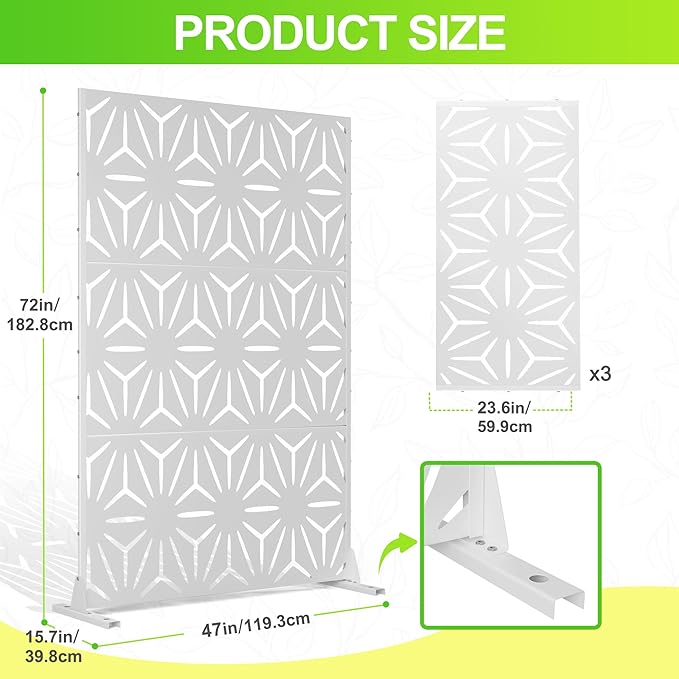 Outdoor Privacy Screen,72" H×47" W Metal Privacy Screen, Freestanding Privacy Fence Panels for Patio