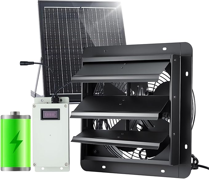 GROWNEER Solar Powered Exhaust Fan, 30W Solar Panel+12" High Speed Solar Powered Fans with Power Adapter, High Speed Waterproof Solar Fan with Bracket for Shed, Chicken Coop, Greenhouse, Attic