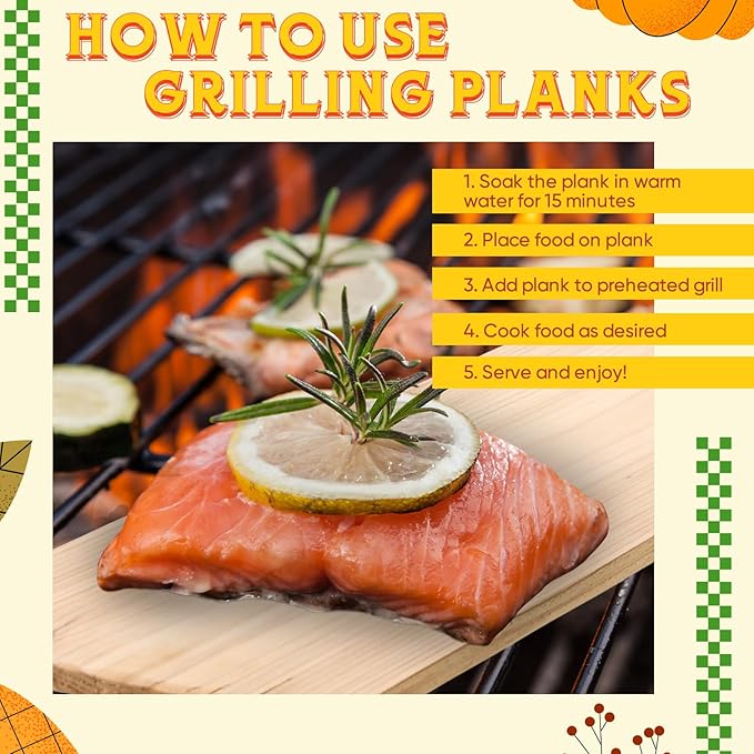 Landical 3 Pcs XL XXL Large Cedar Planks for Grilling Salmon Thicker Design Full Filet of Salmon Meat Fish and Veggies Adding Extra Smoke and Flavor Soaking Fast Easy to Use (15 x 5.5 Inches)