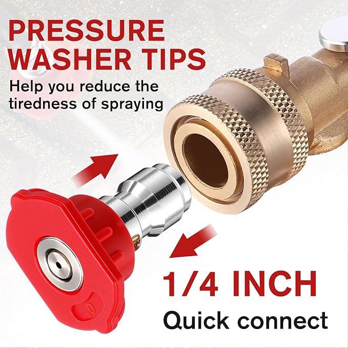 10 Pcs Pressure Washer Nozzle Tips 1/4 Inch Quick Connector 2.5 Gpm 4000 Psi Power Washer Spray Tips Set for Home Car Patio Driveway (Red)