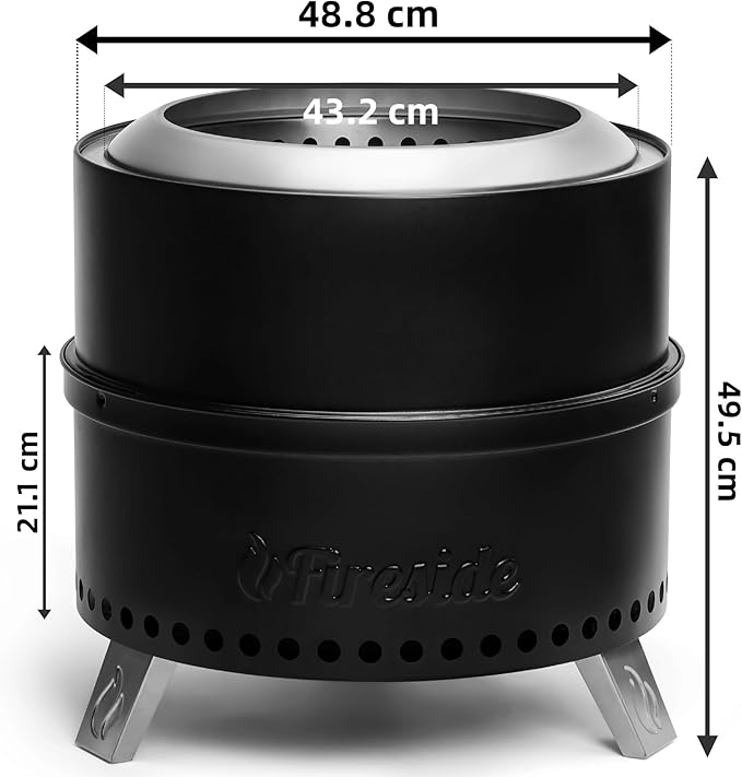 TURBRO 19 Inch Smokeless Fire Pit for Outdoor Wood Burning, Portable Stainless Steel Camping Stove with Stand, Removable Ash Pan, Waterproof Storage Bag, Unique Nested Design, Pluto R19-PG, Black