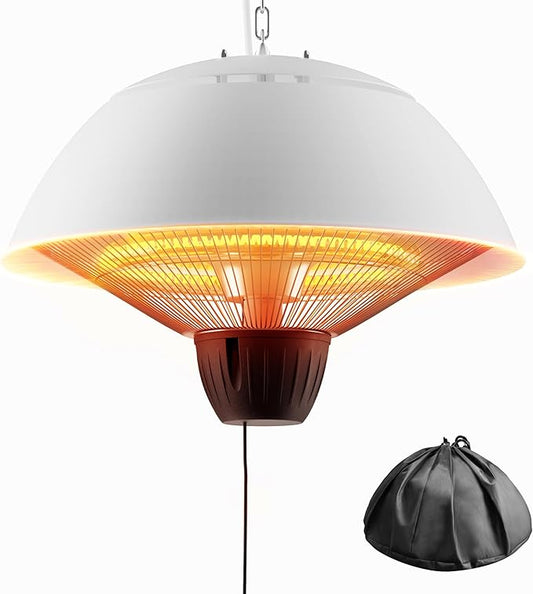 Electric Outdoor Heater, 1500W Outdoor Hanging Heater, Ceiling Mounted Infrared Patio Heater for Outdoor Use, Waterproof Electric Heater for Porch, Balcony, Garage, Adjustable Height, White