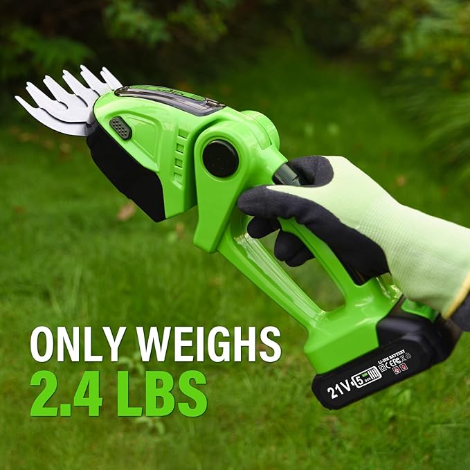 SOYUS Cordless Grass Shear, 2-in-1 Handheld Hedge Trimmers, 21V Electric Grass Trimmer & Shrubbery Trimmer, Battery Operated Hedge Trimmer for Garden/Lawn with Battery and Charger