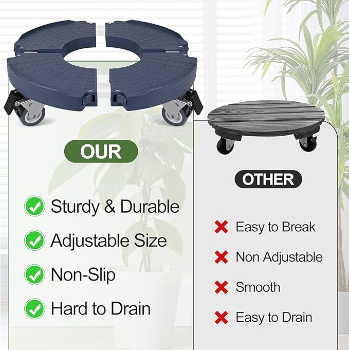 2 Pack Plant Caddy Stands with 360° Wheels Adjustable 15-22 Inch Rolling Plant Stands Heavy Duty Large Plant Carts Dolly with Casters 440lbs Capacity for Large Planter, Garden Pot, Flower Pot, Blue