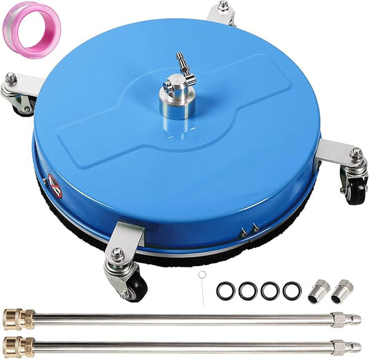 17" Pressure Washer Surface Cleaner with 4 Wheels, Coated Blue Stainless Steel Power Washer Surface Cleaner for Driveway Sidewalk, 1/4" Quick Connector, 2 Extension Wand, 4000 PSI
