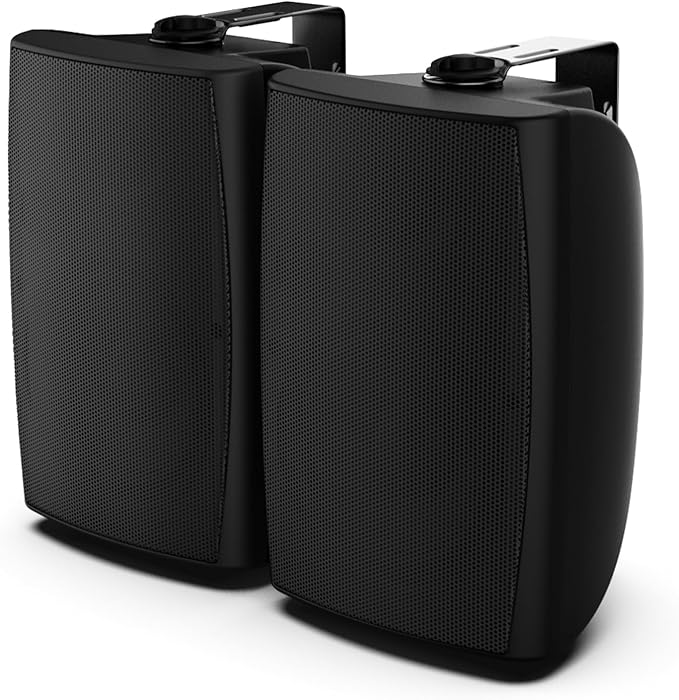 STUDIOFINIX 8-Inch 600W Passive Outdoor Speakers, IP44-Rated Waterproof, Wired Connection, Wall-Mountable All-Weather Speakers for Patio, Indoor, Deck, Yard (1 Pair, Black)