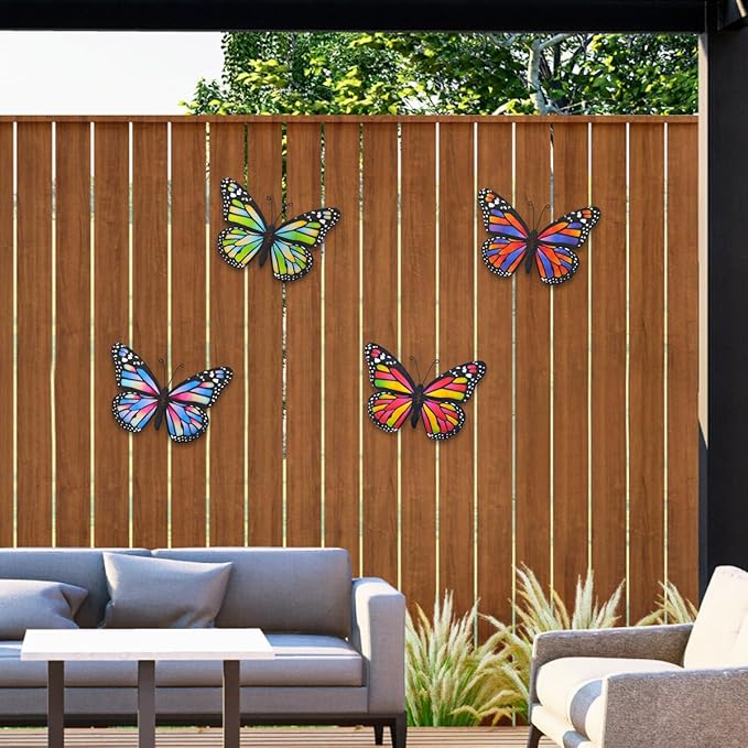 Metal Butterfly Wall Decor - 4 Pack 9.8in Butterflies Wall Sculpture Hanging Decorations for Yard Patio Garden Fence Decor, Housewarming Gift for Mom Friends