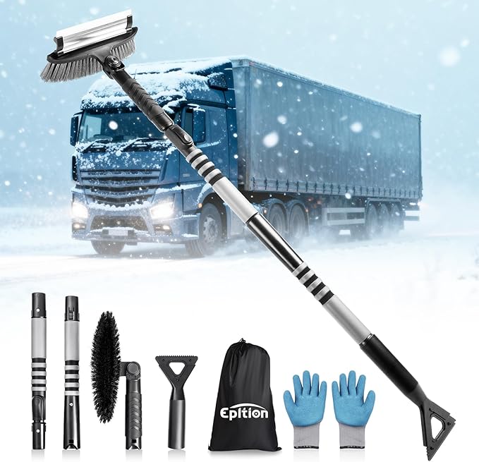72" Long Snow Brush Ice Scraper | Extendable | Multipurpose | Easy to Use | Antifreeze Gloves | 270° Pivoting | Snow Ice Removal | Fit for Car SUV MPV Truck Van Windshield Window Roof Gift
