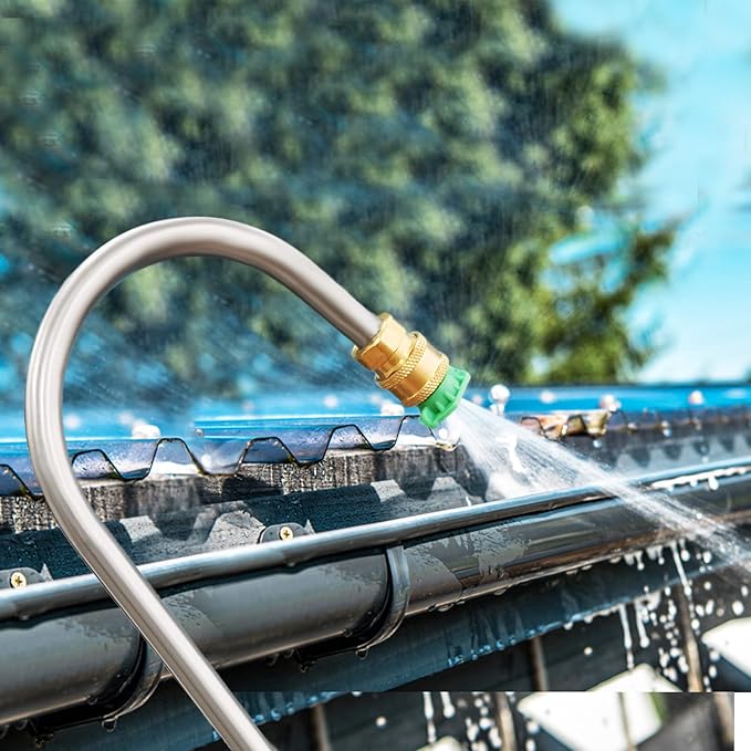 24ft Pressure Washer Extension Wand with Brush Gutter Cleaner Heavy Duty Telescopic Power Washer Wand Spray Gun Extension Pole Lance