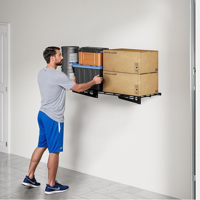 FLEXIMOUNTS 1x3ft Garage Shelving Wall-Mounted, 1-Pack Heavy-Duty Wall Shelving, Holds Up to 150 lbs, Garage Storage Rack for Organization & Storage Bins, Black