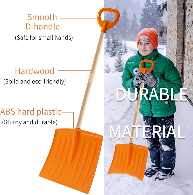 Snow Shovels for Kids, 3PCS 34" Long Plastic Kids Snow Shovel, Gifts for Boys and Girls Age 5-12 Birthday Christmas(Orange)