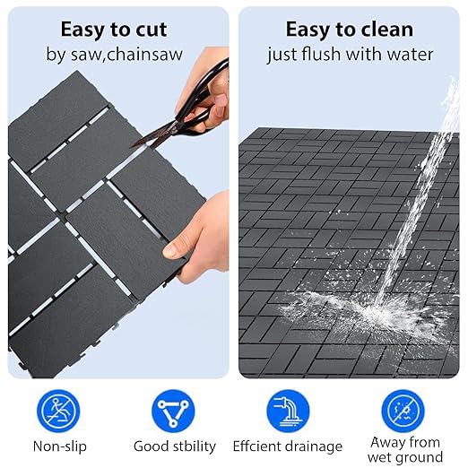 27 PCS 12x12 Inch Interlocking Deck Tiles - Waterproof All-Weather Outdoor Patio Flooring for Pool, Balcony, Backyard, Porch & Garden, Dark Grey