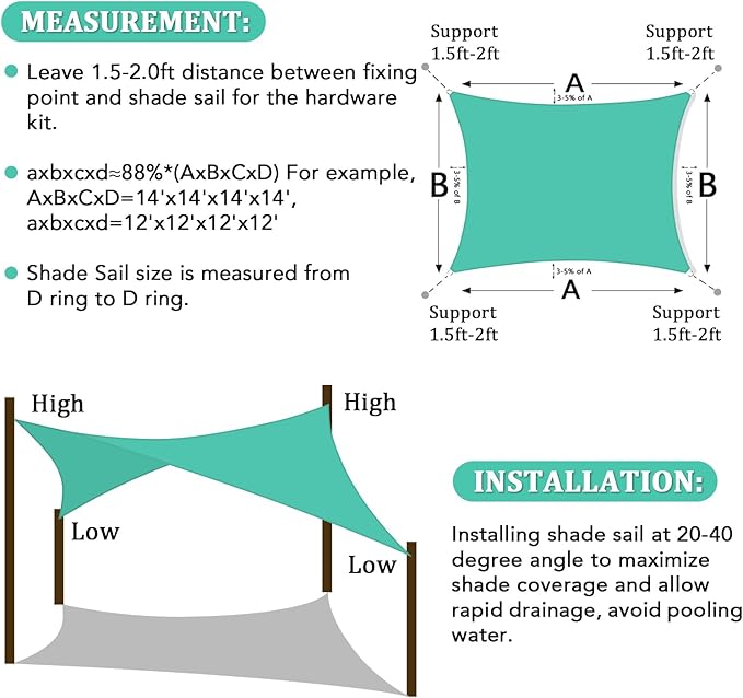 Shade&Beyond Sun Shade Sail Breathable UV Block Outdoor Covering Cloth for Backyard, Pool, 9'X10', Turquoise (Customized Available)