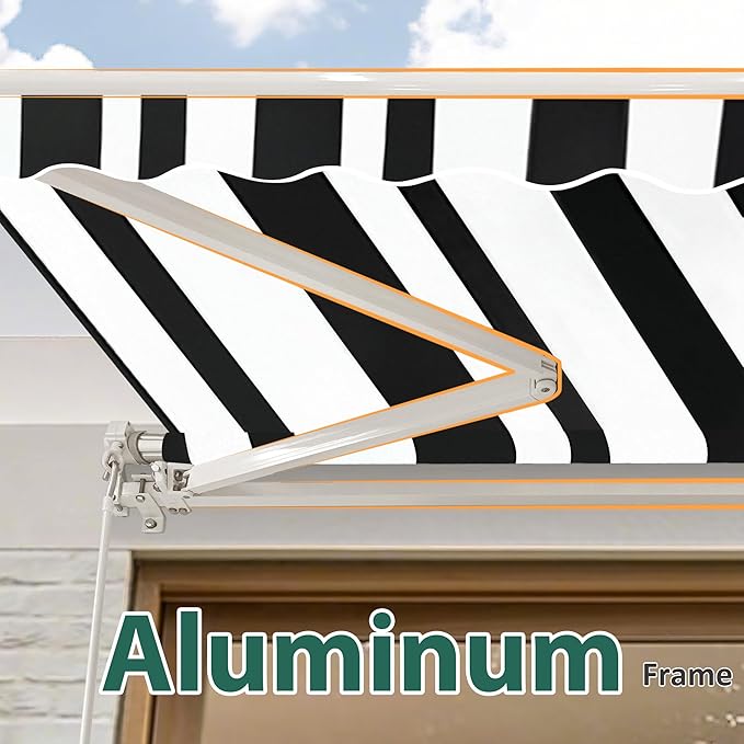 MCombo 13.2x7.8 Feet Manual Retractable Patio Door Window Awning Sunshade Shelter Outdoor Canopy,1308 (White with Black Stripes, 13.2'(L) x 7.8'(W))