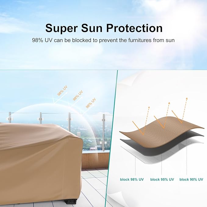 Patio Furniture Set Cover Waterproof, Heavy Duty Funiture Covers for Outdoor Sectional Sofa Set Wicker Rattan Table Chair Rectangular,108"L×82"W×28"H,Brown