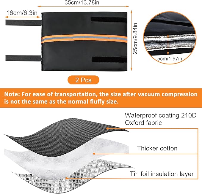 2Pcs Outdoor Faucet Covers for Winter Freeze Protection, Reusable Insulated Hose Bib Cover with Reflect Strip Waterproof Freeze Miser Water Faucet Insulation Socks Wrap for Outside Garden Spigot Pipe