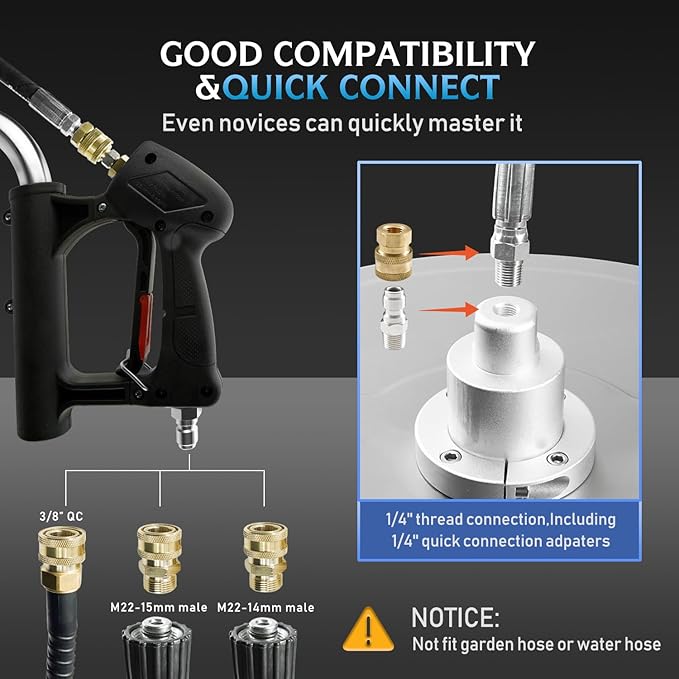 RAYNEL 20'' Pressure Washer Surface Cleaner with 4 Wheels, Dual Handle, Stainless Steel Housing, 2 Hose Adapters, 4 Replacement Nozzles