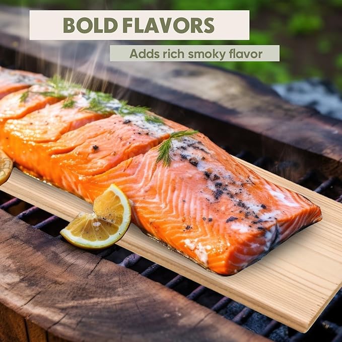 Landical 6 Pcs XL XXL Large Cedar Planks for Grilling Salmon Thicker Design Full Filet of Salmon Meat Fish and Veggies Adding Extra Smoke and Flavor Soaking Fast Easy to Use (15 x 5.5 Inches)