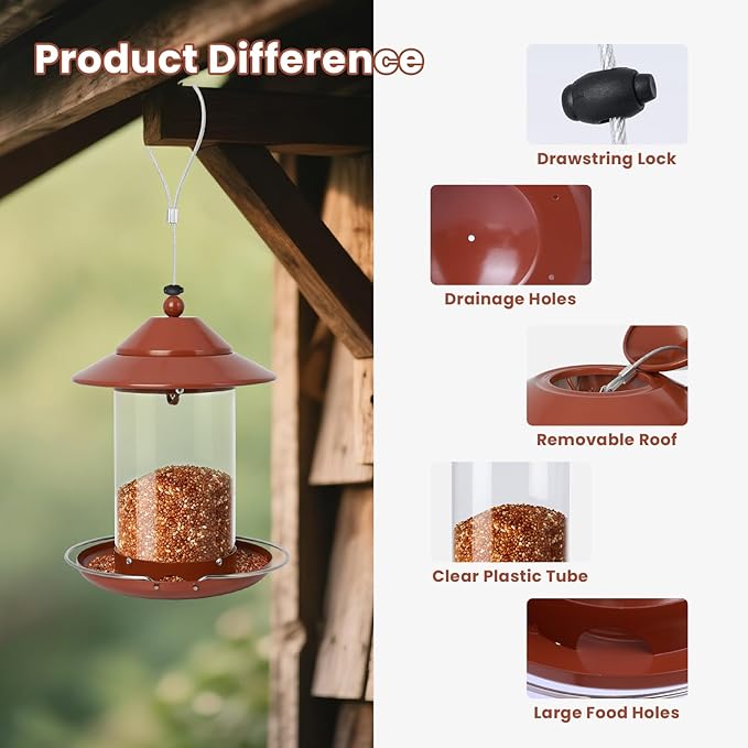 Metal Bird Feeder for Outdoors – 2.4LB Hanging Bird Feeder with 360-degree, Weatherproof & Rust-Resistant, Easy to Fill & Clean for Wild Bird Feeders in Backyard & Garden(Copper)