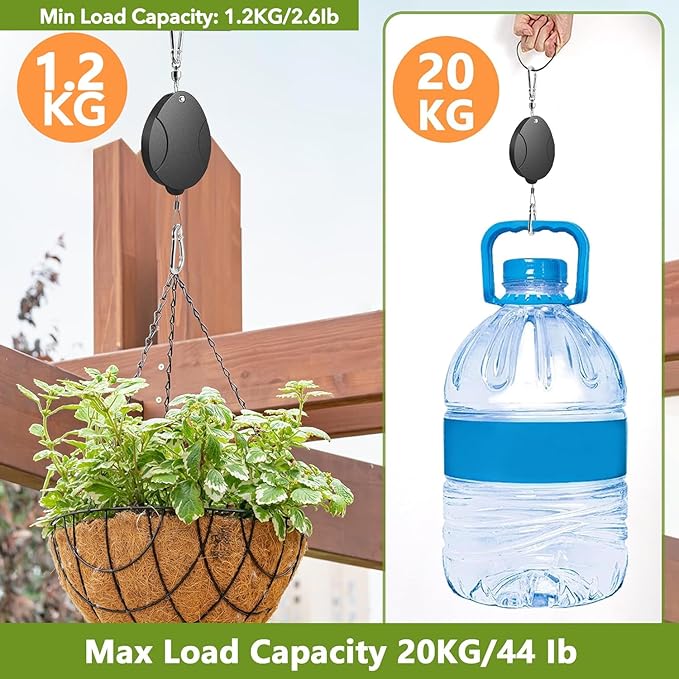 2025 Upgraded Retractable Plant Hanger 4PCS - Heavy Duty Plant Pulleys for Hanging Plants, Outdoor Adjustable Hooks, Durable Plant Pulley for Garden Baskets Pots,Birds Feeder