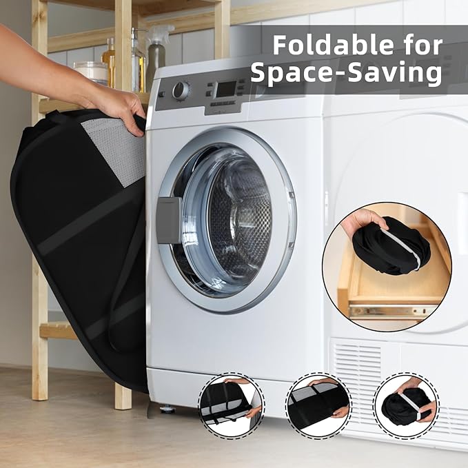 100L Collapsible Laundry Baskets, Tear Proof Pop Up Laundry Hamper with Dual Handles, Large Foldable Laundry Basket, Easy to Carry Laundry Hamper for Home, Laundry Room, Bedroom, Dorm, Travel Black