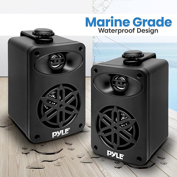 PYLE Outdoor Speakers- Waterproof Marine Grade Speakers, Universal Mounting, Heavy Duty ABS Construction- Boat, Patio, Pool, Indoor Outdoor Use- Black