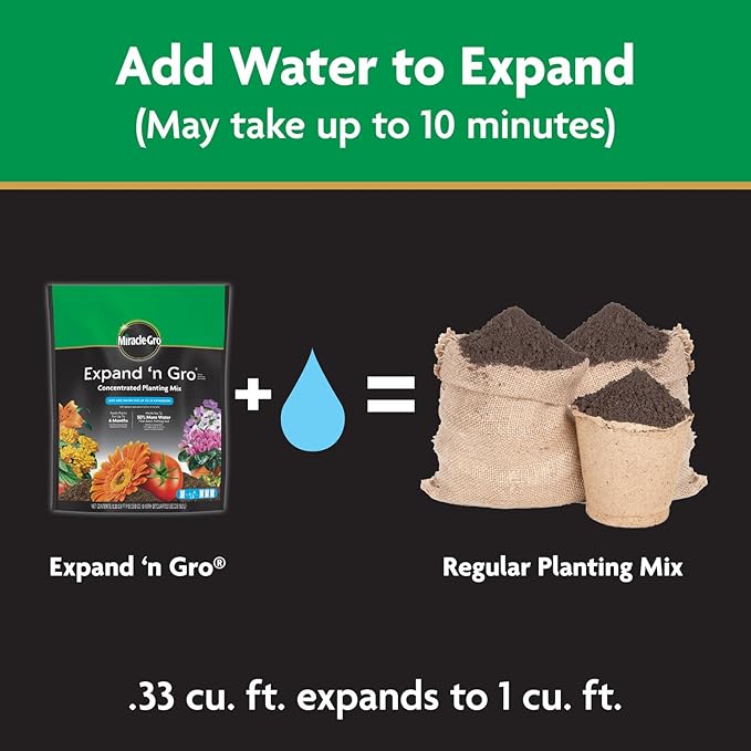 Miracle-Gro Expand 'n GRO Concentrated Planting Mix, Just Add Water for up to 3X Expansion, for Container and In-Ground Use, .33 cu. ft. Expands up to 1 cu. ft., 2-Pack